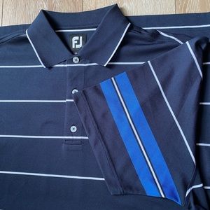 Men’s Footjoy Short Sleeve Polo Golf Shirt Size Large Blue W/White Stripes